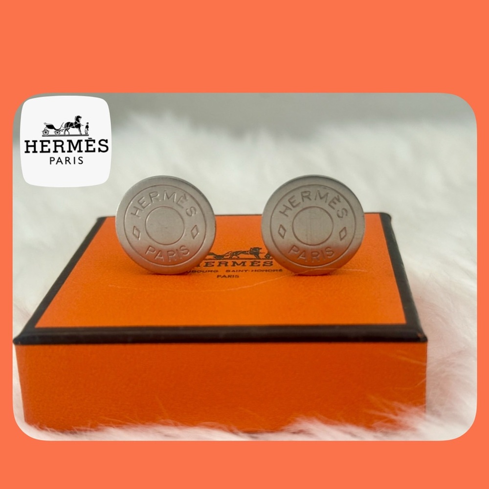 HERMÉS Clou De Selle Silver Tone Clip On Earrings